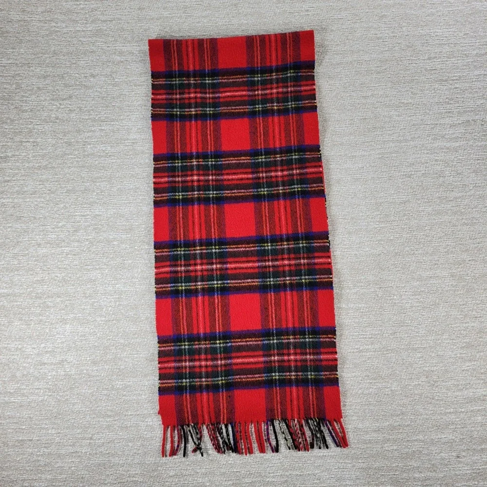 Cashmere Royal Stewart Tartan Plaid Fringe Scarf Unisex Red Warm Luxury Fashion